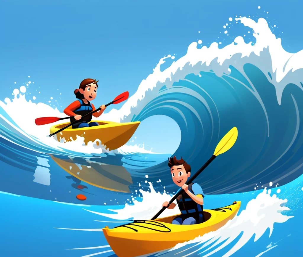 Osoba płynąca kajakiem po dynamicznej rzece